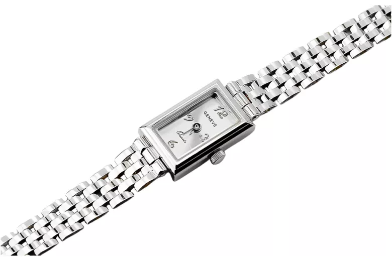 Prześliczny damski zegarek Geneve z białego 14k złota lw018w