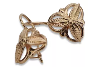 Vintage rose pink 14k 585 gold  Vintage leaf earrings ven064