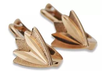 Rose pink 14k 585 gold Vintage leaf earrings ven170