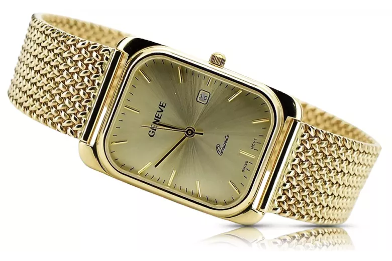 Gold men's watch Geneve ★ zlotychlopak.pl ★ Gold purity 585 333 Low Price!