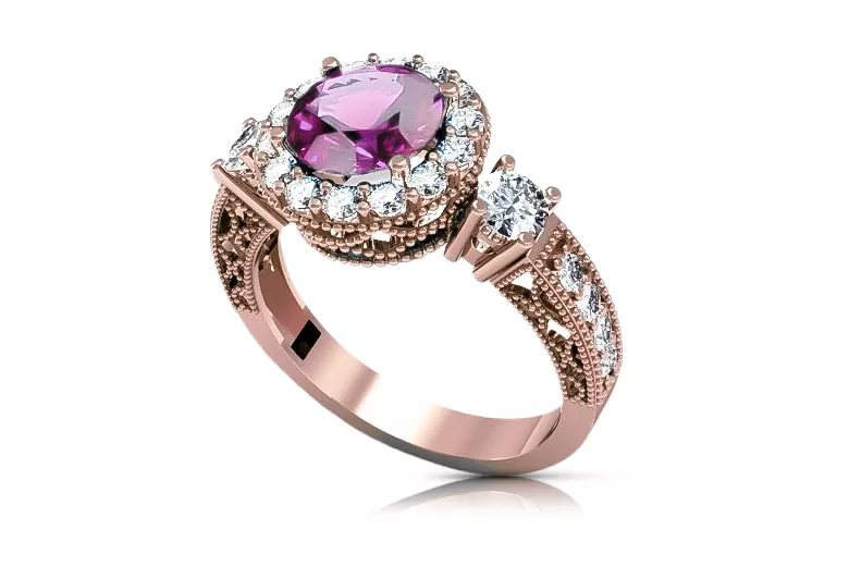 Amethyst Originales Vintage-Roségold aus 14 Karat Ring Vintage Stil vrc003r