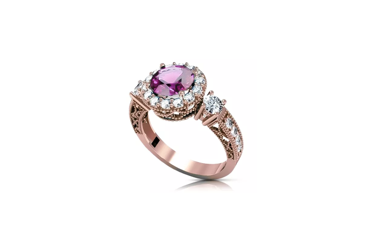 Amethyst Originales Vintage-Roségold aus 14 Karat Ring Vintage Stil vrc003r