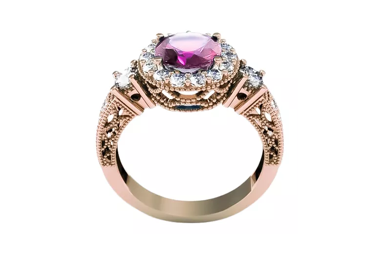 Amethyst Originales Vintage-Roségold aus 14 Karat Ring Vintage Stil vrc003r