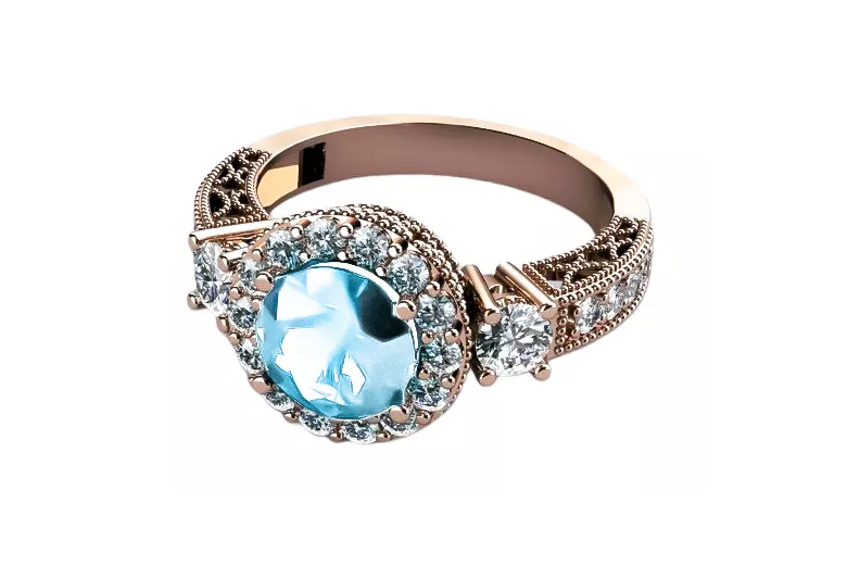 Aquamarin Originales Vintage-Roségold aus 14 Karat Ring Vintage vrc003r