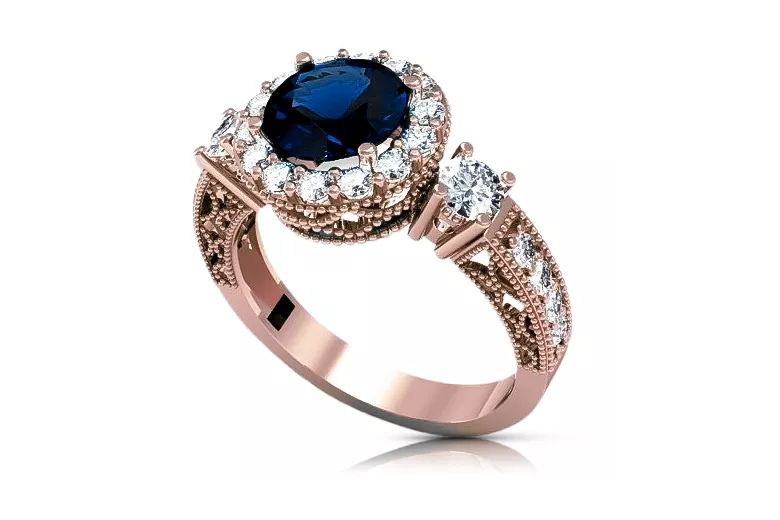 Sapphire Original Vintage 14K Rose Gold Ring Vintage style vrc003r