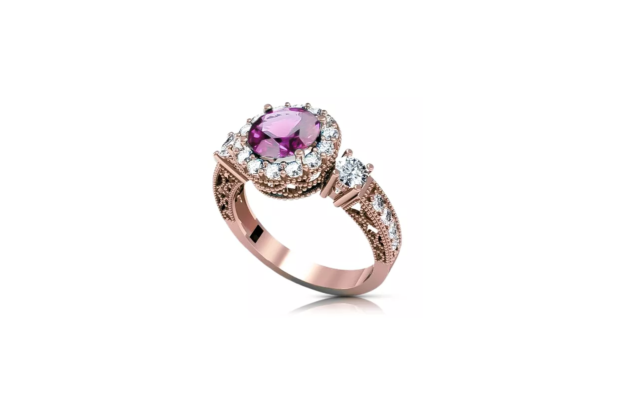 Vintage style Ring Amethyst Sterling silver rose gold plated vrc003rp