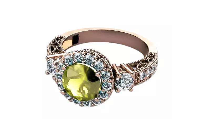Gelber Peridot Sterling Silber rosévergoldet Ring Vintage Stil vrc003rp
