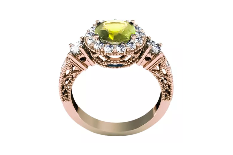 Ring Vintage Jewlery Yellow Peridot Sterling silver rose gold plated vrc003rp