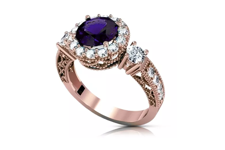 Ring Vintage style Alexandrite Original Vintage 14K Rose Gold vrc003r