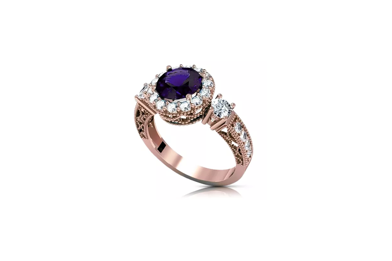 Ring Vintage style Alexandrite Original Vintage 14K Rose Gold vrc003r