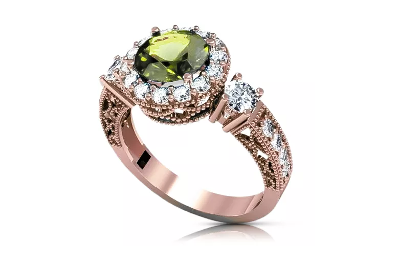 Geltonasis peridotas originalus 14k rožinio aukso vintage klasikinis vrc003r