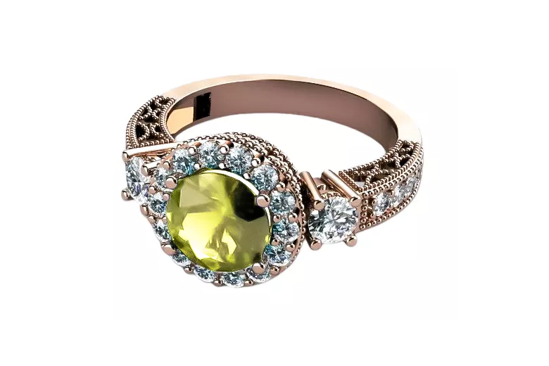 Geltonasis peridotas originalus 14k rožinio aukso vintage klasikinis vrc003r