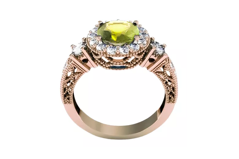 Geltonasis peridotas originalus 14k rožinio aukso vintage klasikinis vrc003r