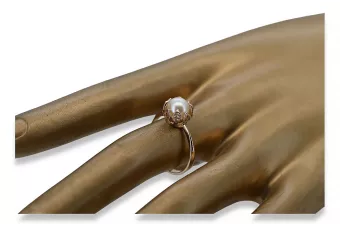 Russische Rose Sowjetrosa UdSSR rot 585 583 Gold Perlenring vrpr009