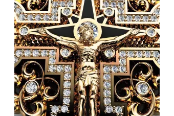 Stačiatikių kryžiaus pakabukas pagamintas iš rožinio 14k 585 aukso su akmenimis cgoc002r