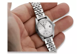 Moterų laikrodis iš balto aukso 14k Geneve su perlų skydliava lw020wds&lbw008w