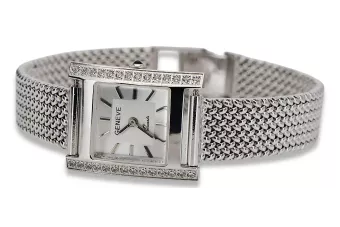 14K Білий золото Diamond Watch, прямокутний 0.25ct lwd035wds&lbw003w