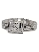 14K White Gold Diamond Watch, Rectangular 0.25ct, Italian