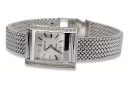 14K White Gold Diamond Watch, Rectangular 0.25ct, Italian