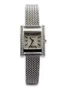 14K White Gold Diamond Watch, Rectangular 0.25ct, Italian