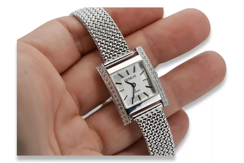 14K White Gold Diamond Watch, Прямоугольный 0.25ct lwd035wds&lbw003w