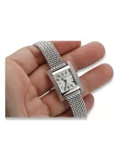 14K White Gold Diamond Watch, Rectangular 0.25ct, Italian