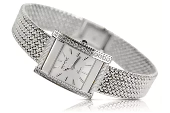 14K White Gold Diamond Watch, Rectangular 0.25ct, Italian