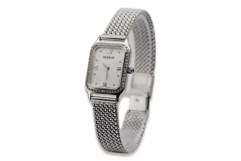 Γυναικείο λευκό χρυσό ρολόι 14k με βραχιόλι Geneve lw055wdw&lbw003w