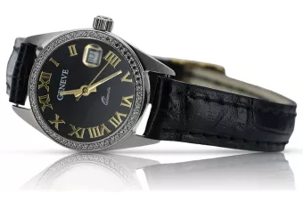 Dámské hodinky z bílého zlata 14k Geneve s černým štítem LW078WDBC