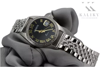 Dámské hodinky z bílého zlata 14k s černým štítem Ženeve LW078WDBC & LBW008W
