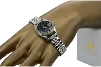 Dámské hodinky z bílého zlata 14k s černým štítem Ženeve LW078WDBC & LBW008W