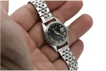 Dámské hodinky z bílého zlata 14k s černým štítem Ženeve LW078WDBC & LBW008W