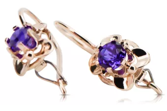 Náušnice z růžové červené 14k zlato 585 s Alexandrite vinobraní Vec116