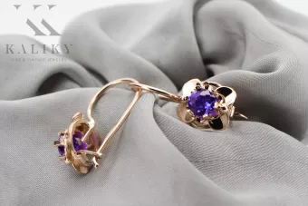 Ροζ-κόκκινα σκουλαρίκια 14k χρυσού 585 με αλεξανδρίτη