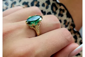 خاتم من الذهب الأصفر الإيطالي 14k 585 مع Emerald vrc084