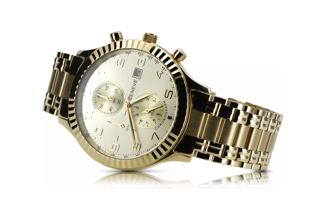 Gold men's watch Geneve ★ zlotychlopak.pl ★ Gold purity 585 333 Low Price!