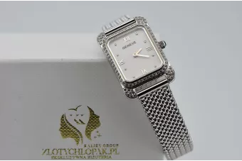 Dámské hodinky z bílého čtverečního zlata s náramkem 14k Ženeve LW054WDW & LBW003W