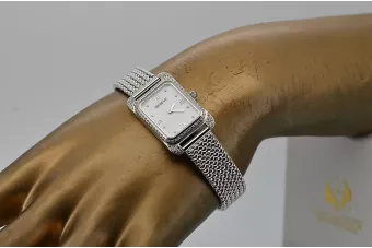 Dámské hodinky z bílého čtverečního zlata s náramkem 14k Ženeve LW054WDW & LBW003W