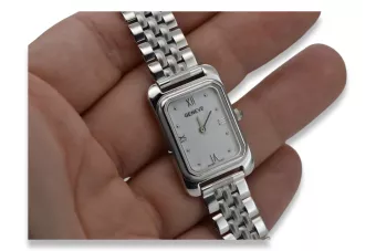 Dámské hodinky z bílého zlata 14k s Geneve LW003WDW & LBW008W čtvercový náramek