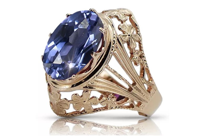 intige Rose Pink 14k Gold 585 Alejandrite Anillo VRC031R Ruso Soviético Vintage Art Deco Style