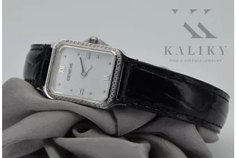 Puikus merginos laikrodis iš 14k baltojo aukso su deimantais 0.25ct Geneva lvd055 ir pan