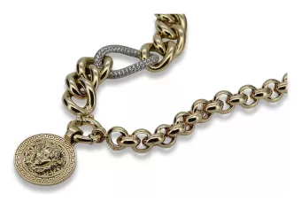 Gold 14k 585 Griechische Kette 40 cm-50 cm mit Quallen Anhänger CPN053Y & CFB005Y & CFB010Y