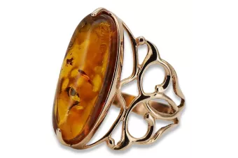 Rose 14k 585 gold amber ring vrab003 Russian Vintage jewelry style