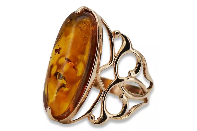 Rose russe rose soviétique rouge 585 583 or amber ring vrab008