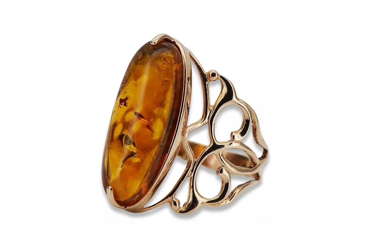 Russian rose Soviet pink USSR red 585 583 gold amber ring vrab008