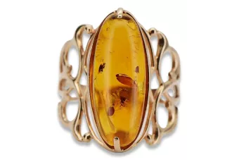 Russian rose Soviet pink USSR red 585 583 gold amber ring vrab008