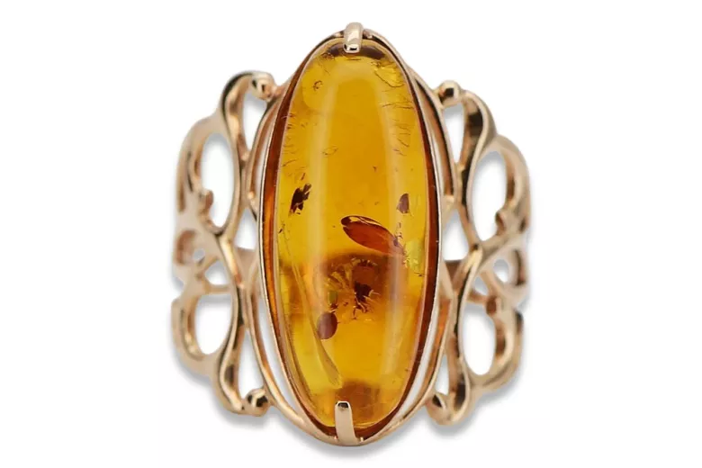 Rose russe rose soviétique rouge 585 583 or amber ring vrab008