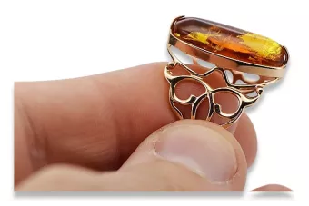 Rusijos rožinė sovietinė rožinė SSRS raudona 585 583 aukso gintaras žiedas vrab008