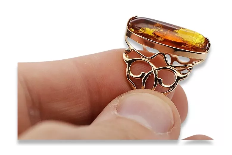 Rose russe rose soviétique rouge 585 583 or amber ring vrab008