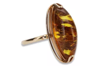 Rose 14k 585 gold amber ring vrab018 Russian Vintage jewelry style